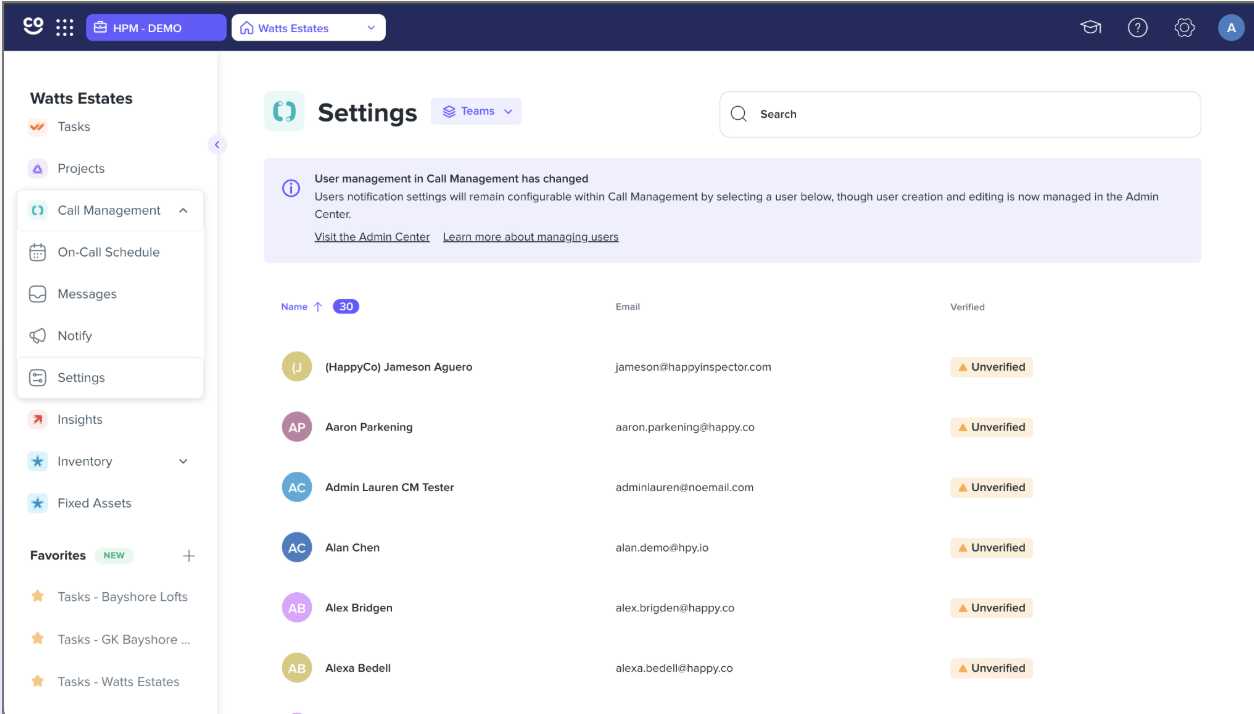 Call Management interface