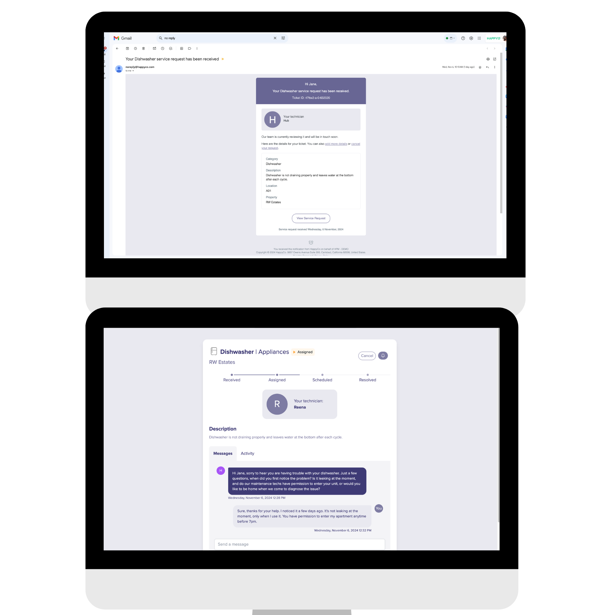 Desktop email notification example